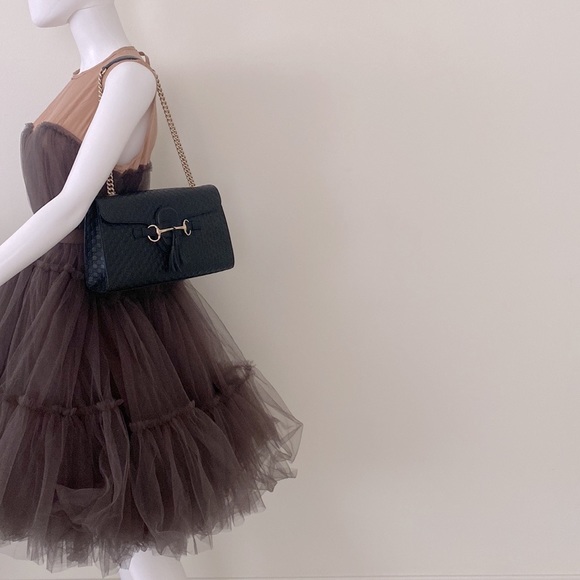 Gucci Emily Guccissima GG Logo Black Leather Shoulder Bag New - Picture 8 of 17